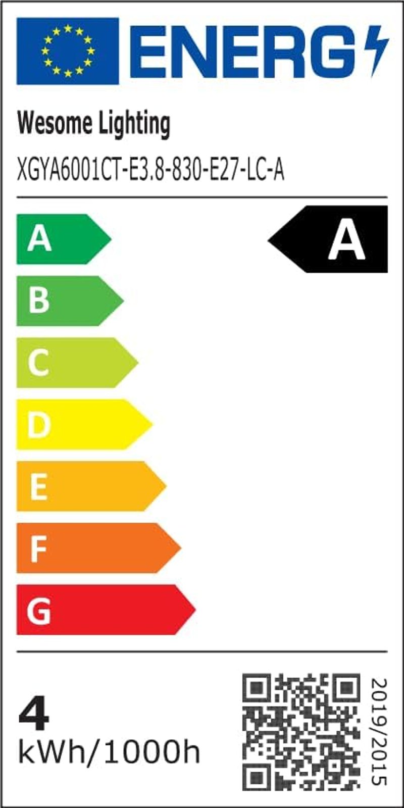 Wesome Lighting E27 LED izzó 3.8W meleg fehér A60 retro filament 2db