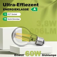 Wesome Lighting E27 LED izzó 3.8W meleg fehér A60 retro filament 2db 2