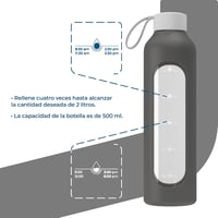 Wessper 500ml Motivációs Vizes Palack Hidratációs Skálával, Boroszilikát Üveg, Szilikon Tok, BPA Mentes - Grey 3