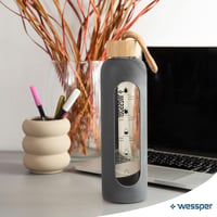 Wessper 500ml Motivációs Vizes Palack Hidratációs Skálával, Boroszilikát Üveg, Szilikon Tok, BPA Mentes - Grey 8