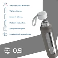 Wessper 500ml Motivációs Vizes Palack Hidratációs Skálával, Boroszilikát Üveg, Szilikon Tok, BPA Mentes - Grey 2