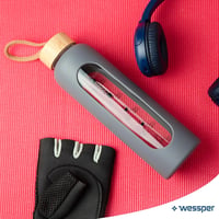 Wessper 500ml Motivációs Vizes Palack Hidratációs Skálával, Boroszilikát Üveg, Szilikon Tok, BPA Mentes - Grey 9