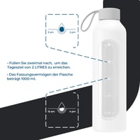 Sklenená fľaša na vodu Wessper 1 liter, motivačná fľaša, biela 3