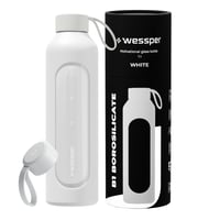 Sklenená fľaša na vodu Wessper 1 liter, motivačná fľaša, biela 1