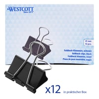 Westcott E-10704 00 Zakladač 41 mm Čierny 12 ks - Kovová kancelárska spona na dokumenty pre kancelárske a domáce použitie, opakovane použiteľná spona na papier 2