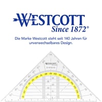 Geometrické pravítko trojuholník Westcott 14 cm, nerozbitný priehľadný plast, žltá stupnica, uhlomer, do školy a kancelárie, E-10132 00 5