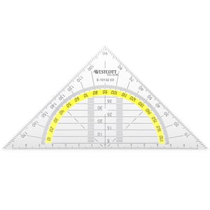 Westcott geometrijski trokut, 14 cm, nelomljiva prozirna plastika, žuta skala, kutomjer, za školu i ured, E-10132 00