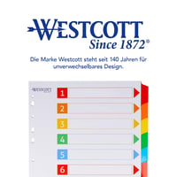 Westcott Register pre šanóny A4, 10 popisovateľných rozlišovačov v 5 farbách, deliace listy, pevný kartón 160 g/m², europerforácia, E-1733311 00 5