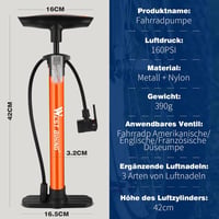 WESTGIRL Kerékpár Pumpa 11 Bar / 160 PSI - Univerzális Padlópumpa Minden Szelephez - Országúti, Hegyi és E-Bike Kompatibilis Fém Légpumpa Ad 8