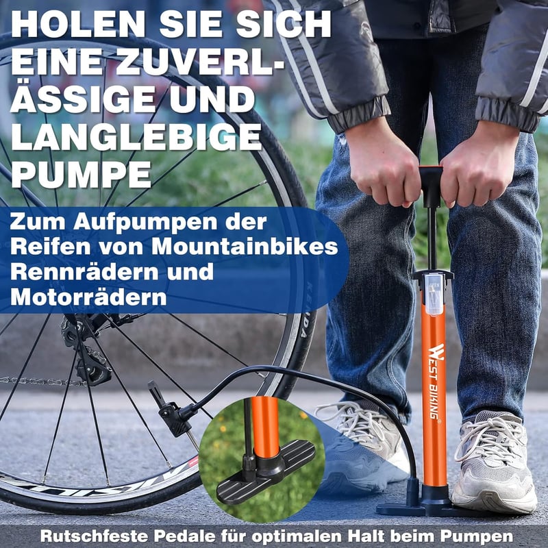 WESTGIRL Kerékpár Pumpa 11 Bar / 160 PSI - Univerzális Padlópumpa Minden Szelephez - Országúti, Hegyi és E-Bike Kompatibilis Fém Légpumpa Ad
