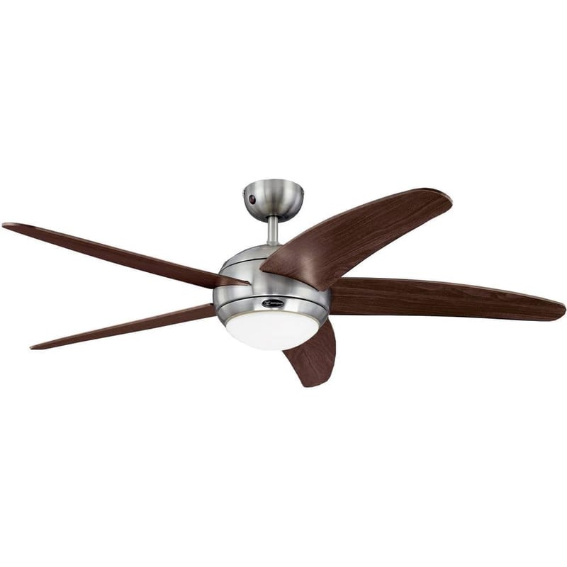Stropný ventilátor Westinghouse Bendan 132 cm so svetlom, päť lopatiek, saténový chróm, opálové sklo, do interiéru