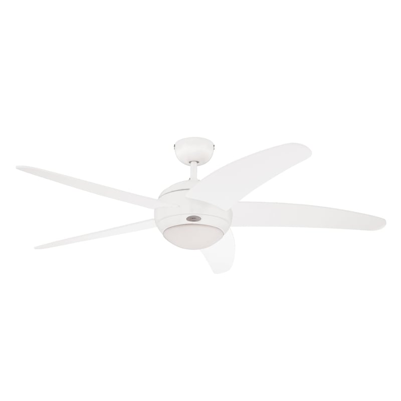 Stropný ventilátor so svietidlom Westinghouse Bendan 7214040 – 132 cm, 5 lopatiek, biela, opálové sklenené tienidlo
