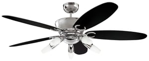 Ventilator de tavan Westinghouse Lighting Arius 72559 cu 5 lămpi și 5 palete, 132 cm, crom, sticlă mată opalină