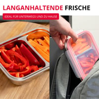 Westmark kutija za užinu od nehrđajućeg čelika – bento kutija otporna na curenje – pogodna za mikrovalnu pećnicu i pećnicu, bez BPA – za školu, posao – srebrna, s pregradama 450 + 280 ml 3