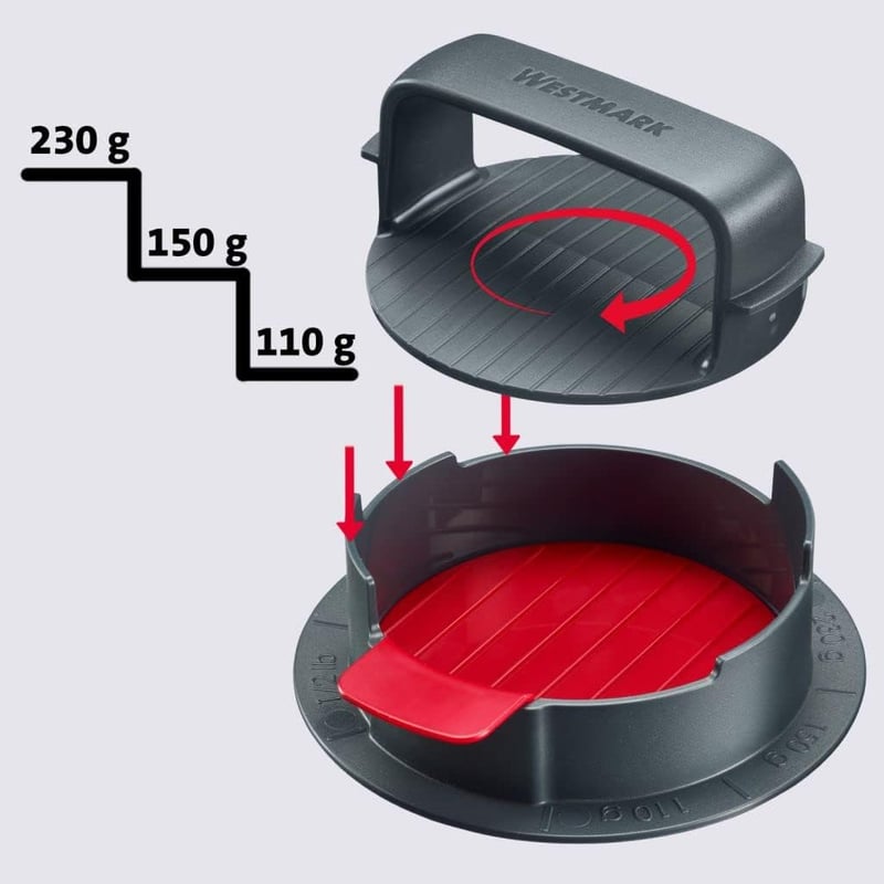 Westmark Vario Plus Hamburger Készítő - Állítható Patty Méret, Vegán Burgerekhez - Vario Plus, Diameter 11 Cm