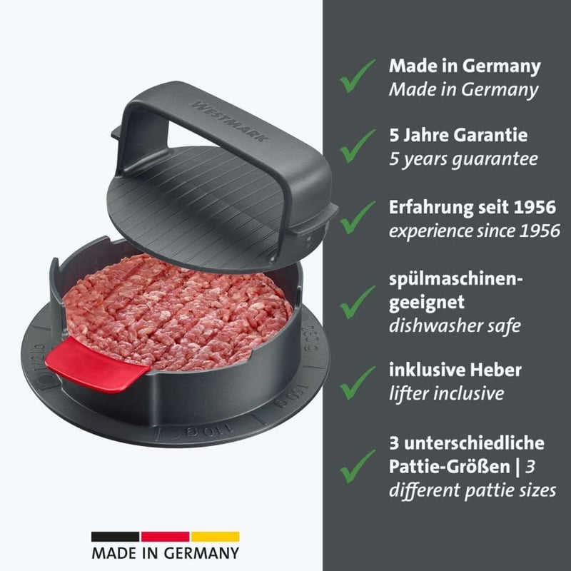 Westmark Vario Plus Hamburger Készítő - Állítható Patty Méret, Vegán Burgerekhez - Vario Plus, Diameter 11 Cm