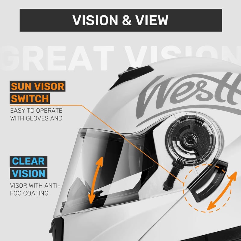 Westt Flip-Up Bukósisak Férfiaknak Női Motoros Fehér S 55-56cm ECE