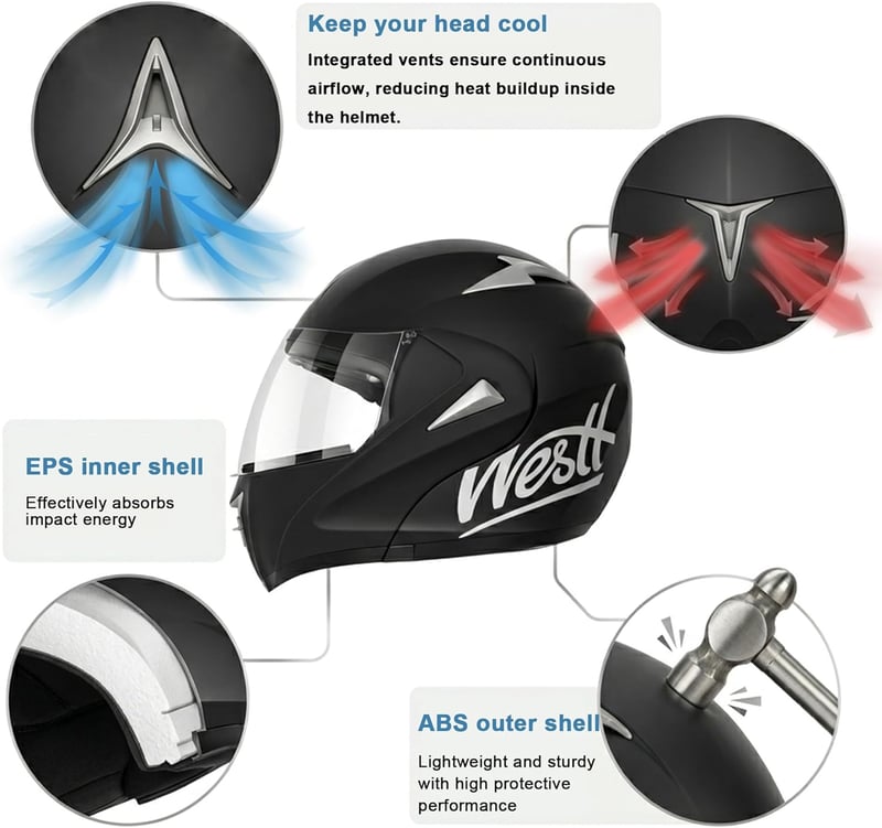 Westt ECE 22.06 Klapphelm Motorrad Napszemüveggel és Visierrel