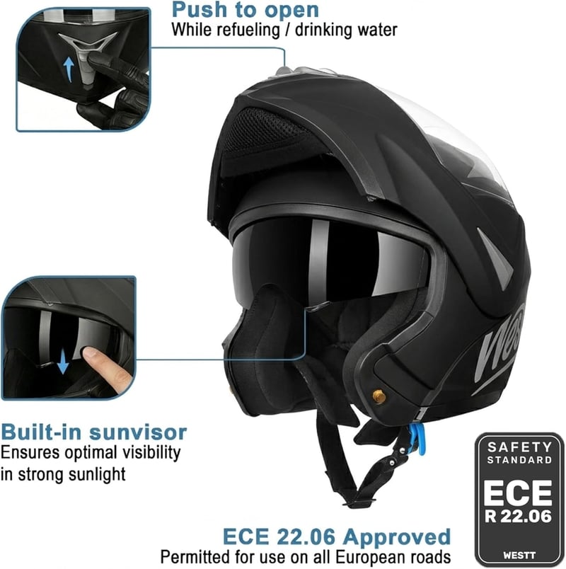 Westt ECE 22.06 Klapphelm Motorrad Napszemüveggel és Visierrel