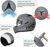 Westt ECE 22.06 Klapphelm Motorradhelm Sonnenblende Visier Damen Herren - XL, Matt grey 3