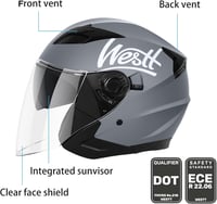 Westt Jet Bukósisak Dupla Napellenzővel - M méret Motorkerékpár, Robogó, Chopper Félnyitott Sisak ECE DOT Tanúsítvánnyal 2