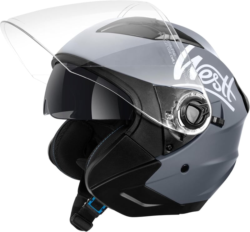 Westt Jet Bukósisak Dupla Napellenzővel - M méret Motorkerékpár, Robogó, Chopper Félnyitott Sisak ECE DOT Tanúsítvánnyal