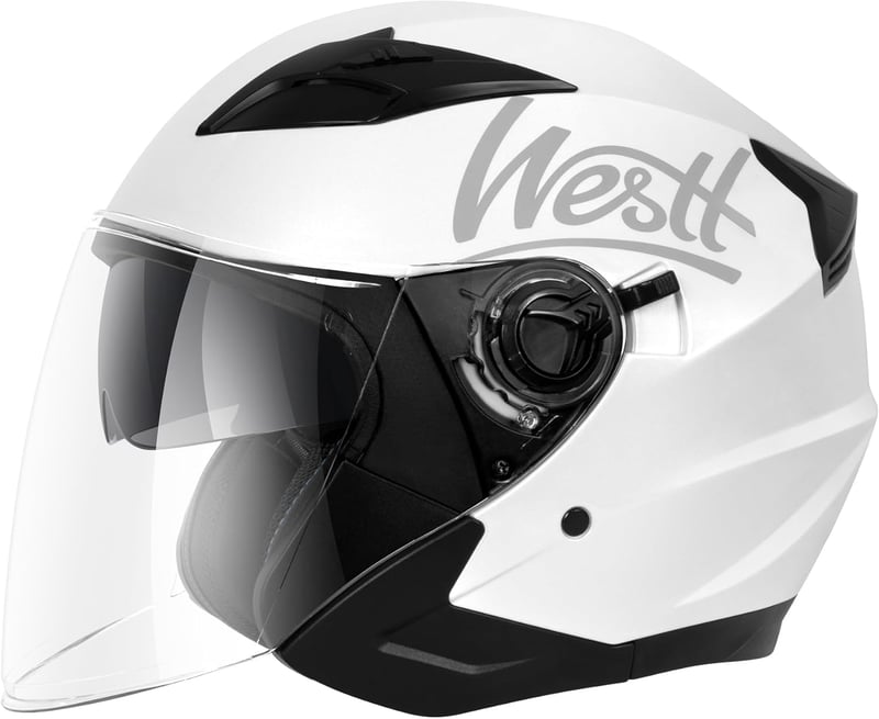 Westt Jet Bukósisak Dupla Napellenzővel -M méret  Motorkerékpár, Robogó, Chopper Félsisak - ECE DOT Tanúsított ABS Sisak 4 Szellőzőnyílással