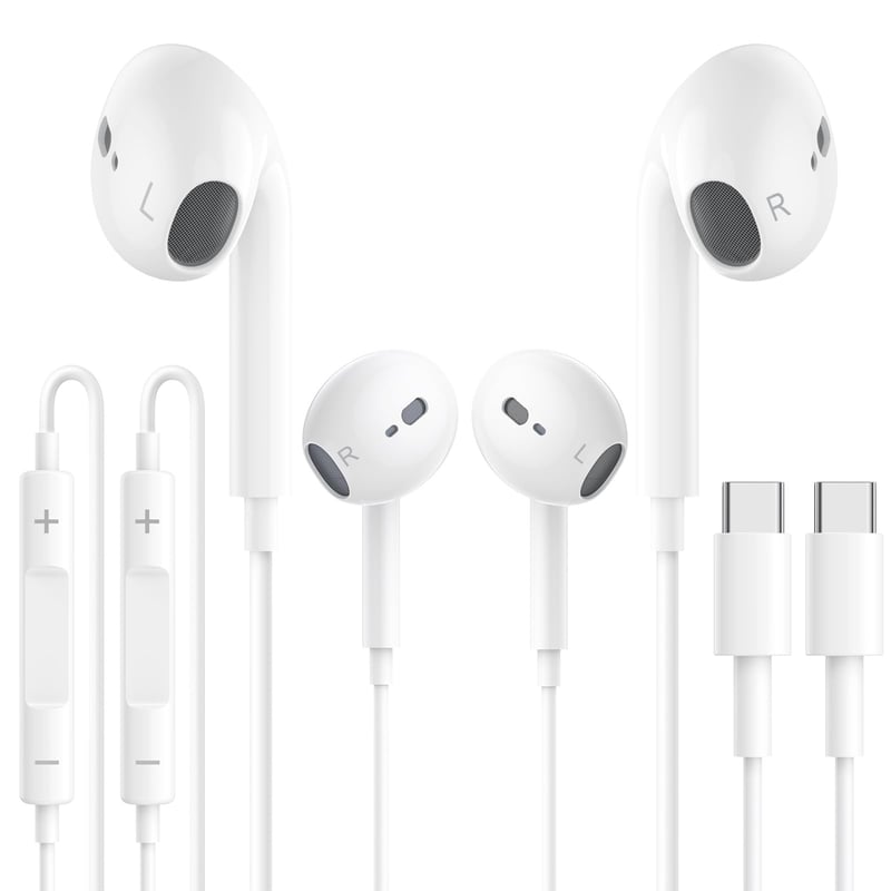 Wetsky USB-C slúchadlá 2 ks pre iPhone 16 15 Pro Max Galaxy S25 S24 S23 S22 S21 Plus s potlačením hluku, mikrofónom, ovládaním hlasitosti a káblovým in-ear headsetom