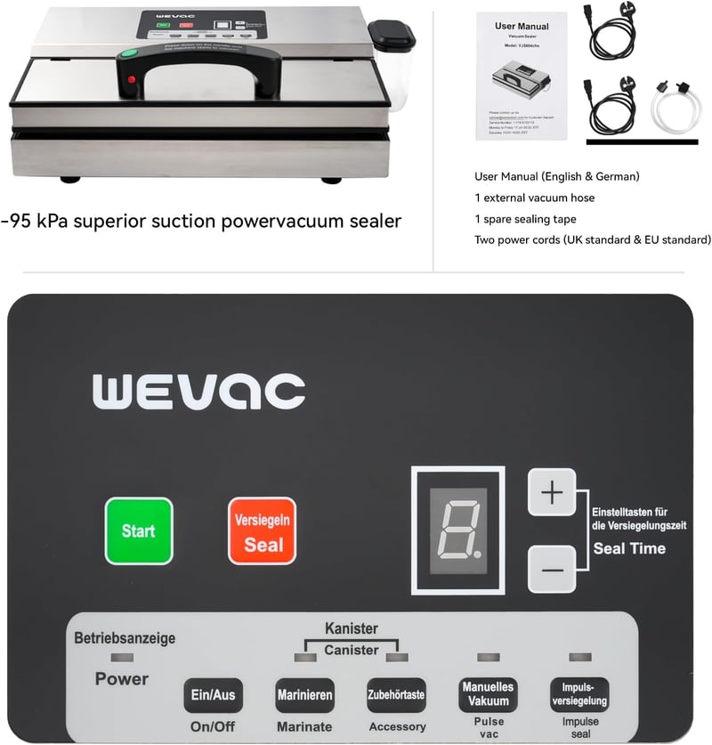 Wevac Vákuumozó Gép 16L/min Szívóerő, 30cm Hegesztés, Rozsdamentes Profi Készülék