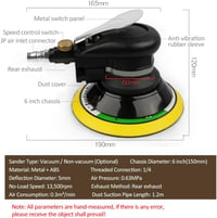 Weytoll 125/150 mm Pneumatikus Excentercsiszoló Vákuum Funkcióval - Polírozó Készlet 4 Féle Koronggal Autóhoz, Fához, Fémhez, 13500 RPM 3