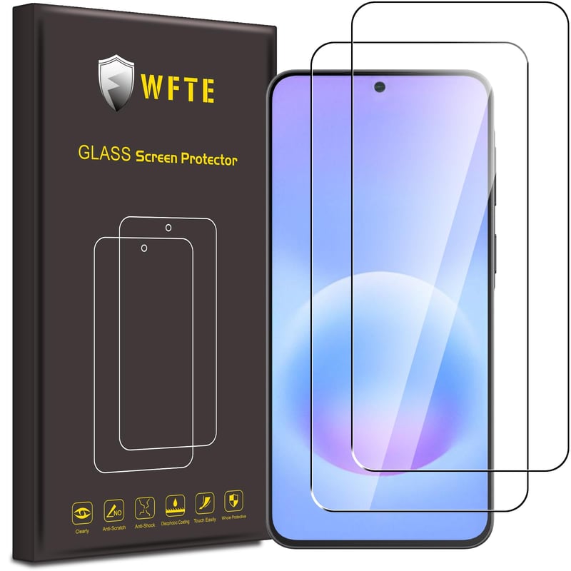 Folie de protecție din sticlă securizată WFTE pentru Samsung Galaxy A57 5G, 2 bucăți - duritate 9H, 0,26 mm, transparență 99%, protecție împotriva zgârieturilor și a bulelor de aer