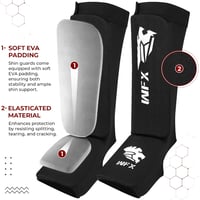 WFX Lábszárvédő Kickboxhoz és MMA Edzéshez - Fekete Bokavédő Muay Thai, Karate, Taekwondo Küzdősportokhoz - Rugalmas Párnázott S Méret 3