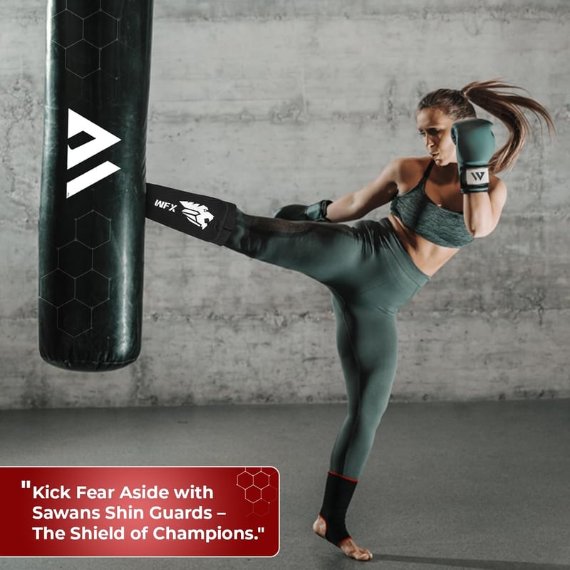 WFX Lábszárvédő Kickboxhoz és MMA Edzéshez - Fekete Bokavédő Muay Thai, Karate, Taekwondo Küzdősportokhoz - Rugalmas Párnázott S Méret