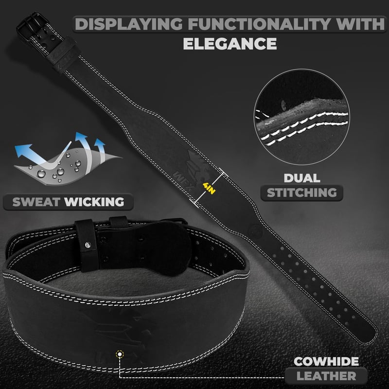WFX Súlyemelő Öv Fekete Bőr 10cm Széles Állítható Derék Támasztó Edzőterem Fitness Bodybuilding Powerlifting Guggolás Felhúzás