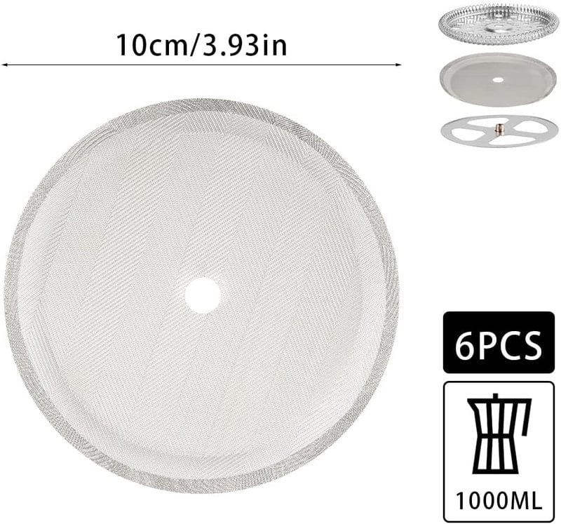 WHC Rozsdamentes Kávéprés Szűrő 10cm 6db Csomag 1000ml Franciaprés Kiegészítő