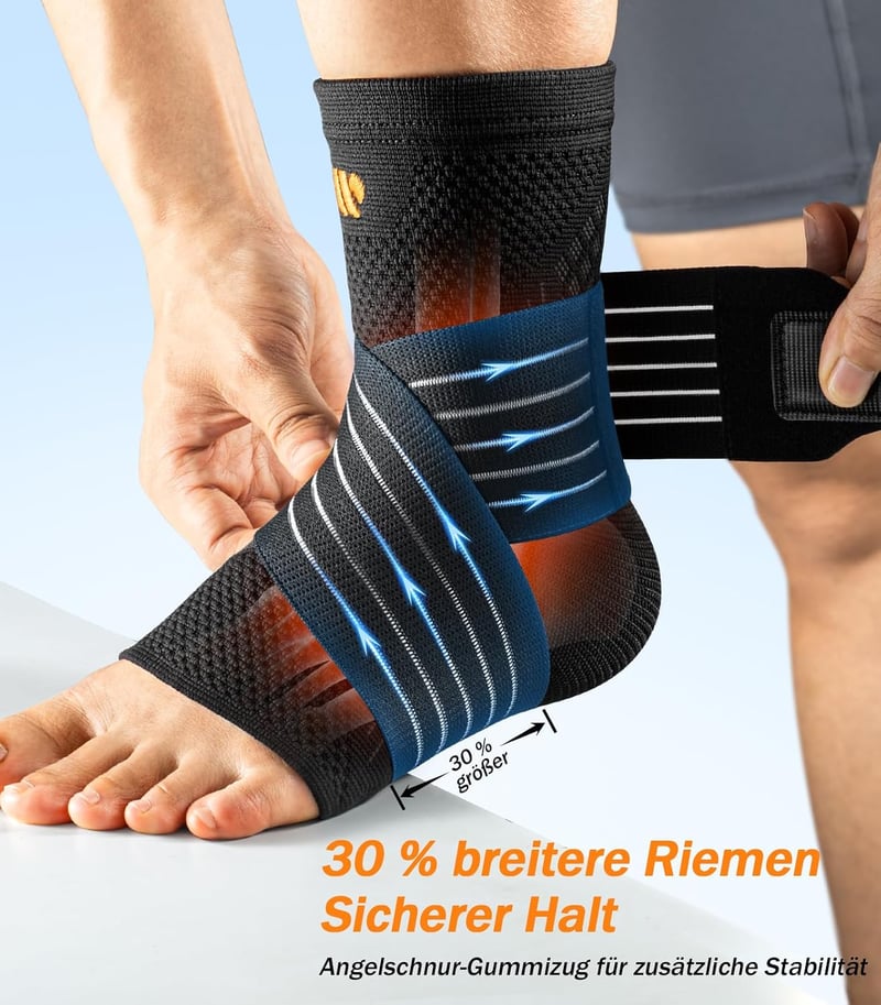 WHCOOL Bokaszalag rögzítő kötés 1 pár, kötött fekete széles pánt 30%, sport és húzódás esetén, S méret