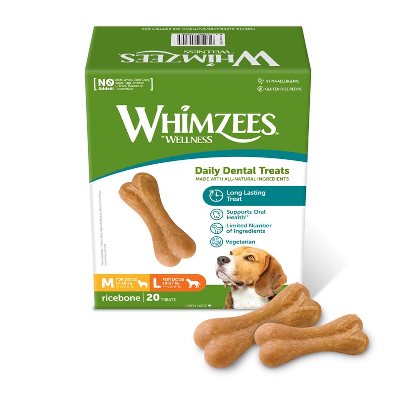 WHIMZEES Rice Bone štapići za žvakanje za pse, veličina M/L, 20 komada - prirodni, bez glutena, bez dodanog šećera, za njegu zubi, za srednje i velike pse
