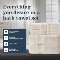 Set de prosoape de baie White Classic Luxury, 8 piese, 100% bumbac turcesc, 700 g/m², 2 prosoape de baie, 2 prosoape de mâini, 4 lavete, ivoar 2