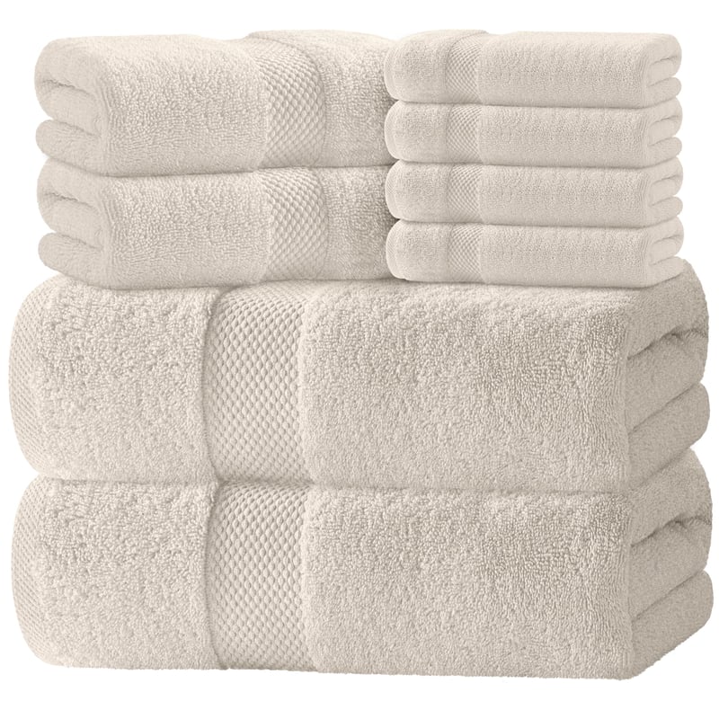 Set de prosoape de baie White Classic Luxury, 8 piese, 100% bumbac turcesc, 700 g/m², 2 prosoape de baie, 2 prosoape de mâini, 4 lavete, ivoar