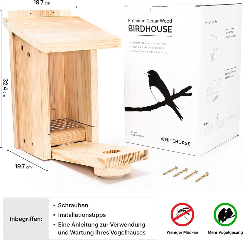 WHITEHORSE Prémium Madárház és Fészkelődoboz - Időjárásálló Cédrusfa Odú - Kerti Madármegfigyeléshez - Európai Madárfajok Számára