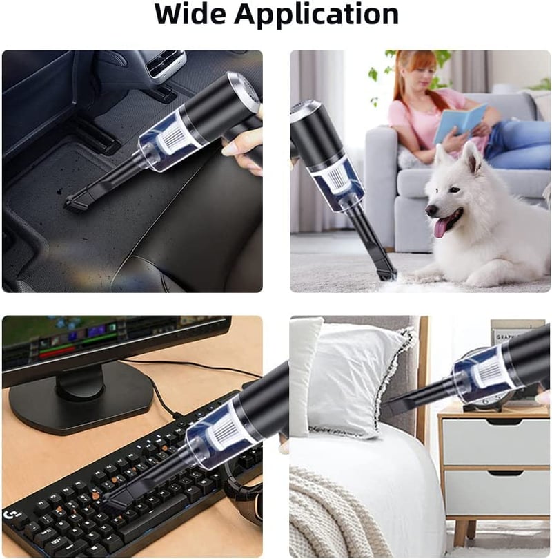 WHJC Akkumulátoros Kézi Porszívó 9000Pa - USB Tölthető Mini Porszívó 4000mAh - Nedves és Száraz Takarításra, Autóba, Otthonra, Állatszőrre (