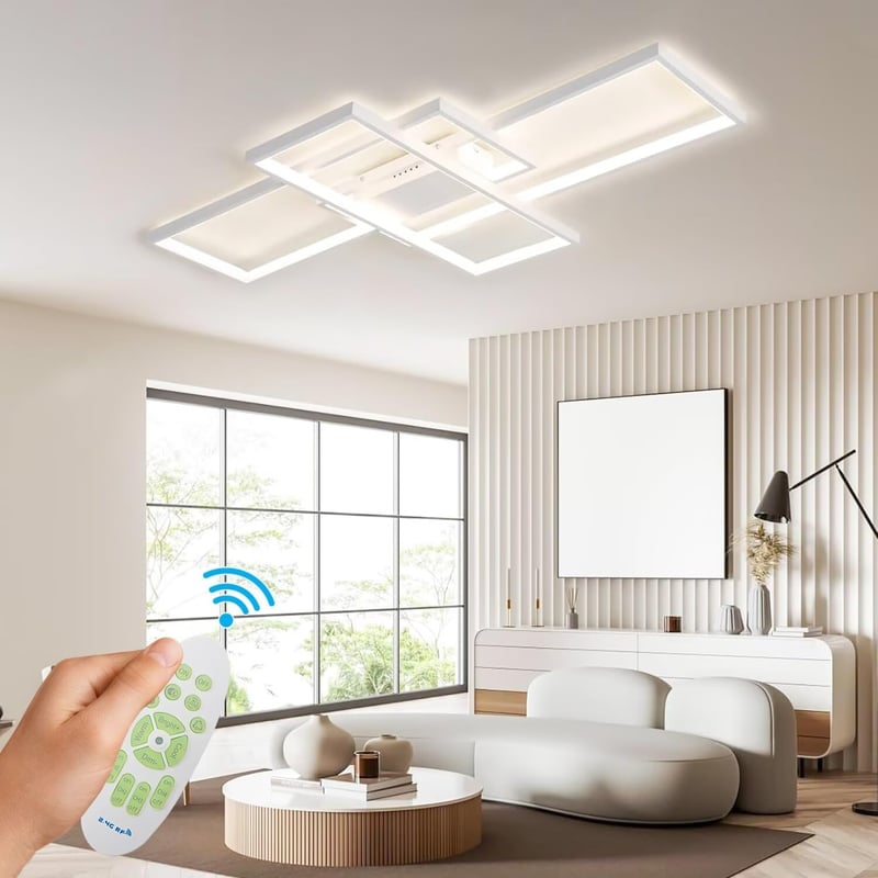 WHLL Mennyezeti LED Lámpa 105 cm 72W - Távirányítós, Szabályozható Fényerő, 3000K-6500K Színhőmérséklet, Modern Geometriai Dizájn, Nappali,
