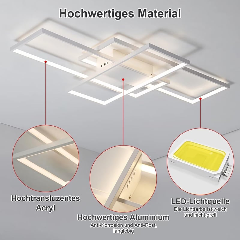 WHLL Mennyezeti LED Lámpa 105 cm 72W - Távirányítós, Szabályozható Fényerő, 3000K-6500K Színhőmérséklet, Modern Geometriai Dizájn, Nappali,