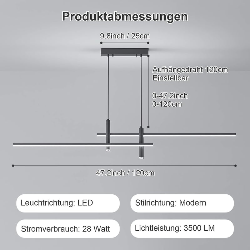WHLL Modern LED Csillár Étkezőasztalhoz, Dimmelhető Függőlámpa, Magasságállítható Fekete