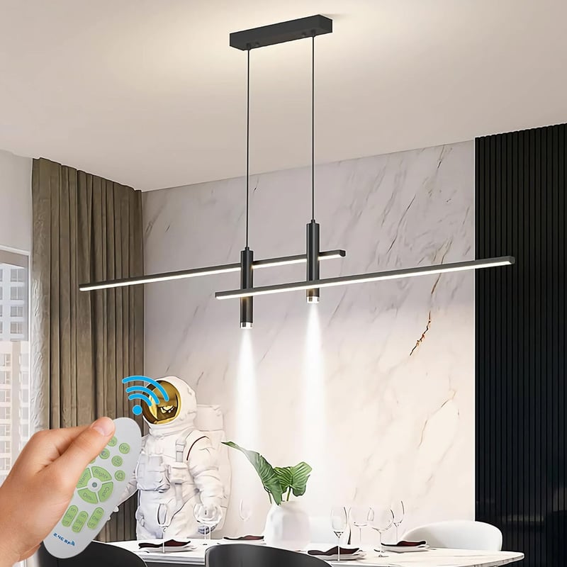WHLL Modern LED Csillár Étkezőasztalhoz, Dimmelhető Függőlámpa, Magasságállítható Fekete