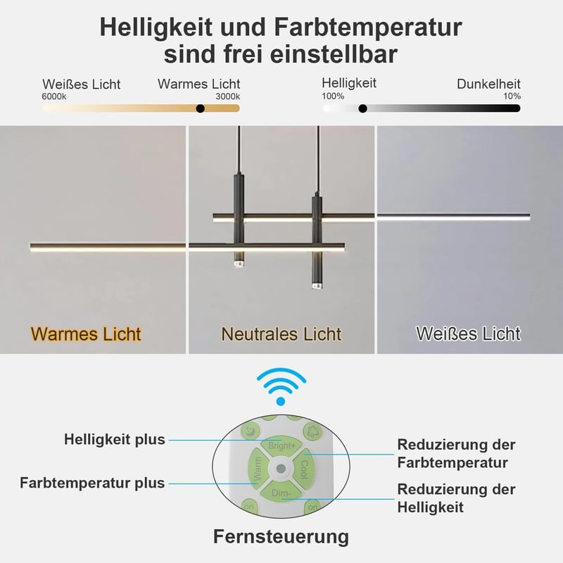 WHLL Modern LED Csillár Étkezőasztalhoz, Dimmelhető Függőlámpa, Magasságállítható Fekete