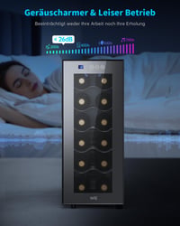Răcitor de vinuri WIE, 12 sticle, 33 litri, 8-18°C, minivitrină pentru vinuri cu ușă de sticlă, panou tactil LED, filtru UV, răcitor de băuturi silențios 7
