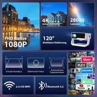 Wielio 4K Smart Projektor 25000 Lumen, Android 11, WiFi 6, Elektromos Fókusz 2