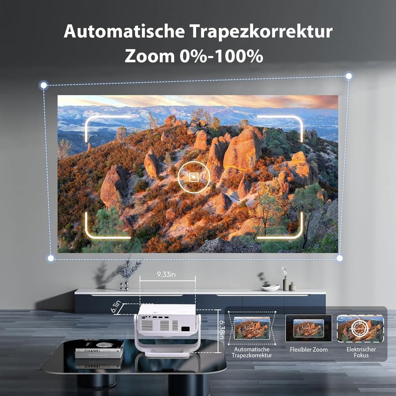 Wielio 4K Smart Projektor 25000 Lumen, Android 11, WiFi 6, Elektromos Fókusz