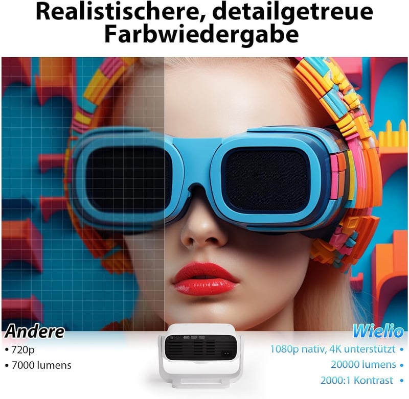 Wielio Smart Projector Full HD 1080P 4K 25000 Lumens Otthoni Mozi
